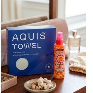 AQUIS Hair-Drying Towel & amika The Wizard Detangling Primer Bundle Retail $50